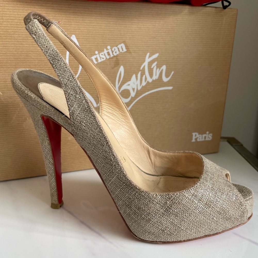 Christian Louboutin Gray Linen Slingback Sandals size 36